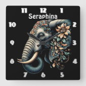 Floral dawn olifant kunst vierkante klok (Voorkant)