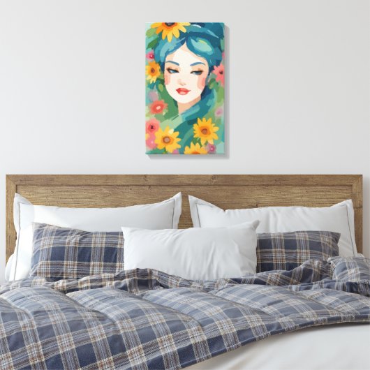 Floral Daydream Portrait Canvas Afdruk (Insitu (Slaapkamer))