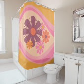 Floral DayDream Retro Flower Pattern Pink Oranje Douchegordijn (In situ)