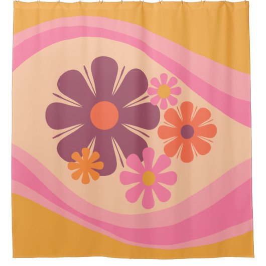 Floral DayDream Retro Flower Pattern Pink Oranje Douchegordijn (Voorkant)