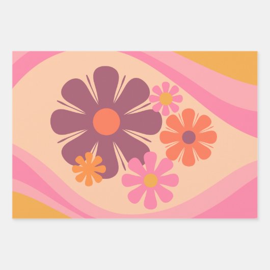 Floral DayDream Retro Flower Pattern Pink Oranje Inpakpapier Vel (Voorkant 3)