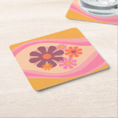 Floral DayDream Retro Flower Pattern Pink Oranje Kartonnen Onderzetters (Schuin)