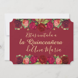 Floral de Borgoña Quinceanera Celebración Kaart