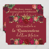 Floral de Borgoña Quinceanera Celebración Kaart (Voorkant / Achterkant)