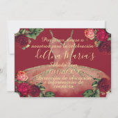 Floral de Borgoña Quinceanera Celebración Kaart (Achterkant)