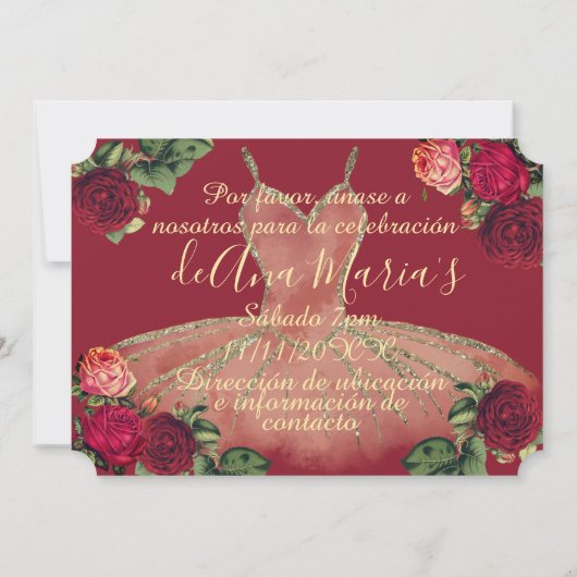Floral de Borgoña Quinceanera Celebración Kaart (Achterkant)
