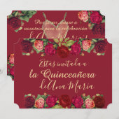 Floral de Borgoña Quinceanera Celebración Kaart (Voorkant / Achterkant)