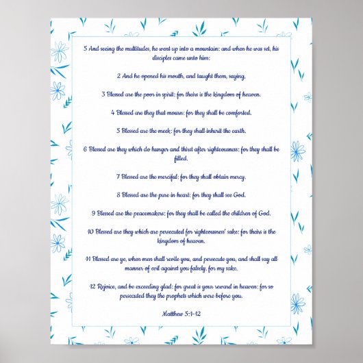 Floral de Manuscript van de Grens Poster Matthew 5 (Voorkant)