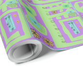 Floral Decal Ethnic Print Green Paars Black Cadeaupapier (Rol Hoek)