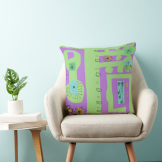 Floral Decal Ethnic Print Green Paars Black Kussen