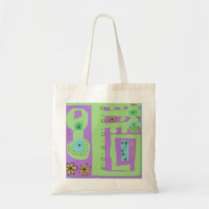 Floral Decal Ethnic Print Green Paars Black Tote Bag