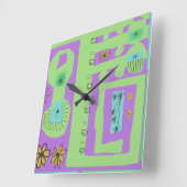 Floral Decal Ethnic Print Green Paars Black Vierkante Klok (Hoek)