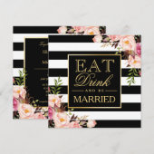 Floral Deco EAT Drink en gehuwd met B&W Striped Kaart (Voorkant / Achterkant)