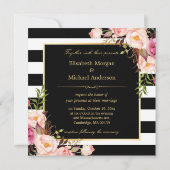 Floral Deco EAT Drink en gehuwd met B&W Striped Kaart (Achterkant)