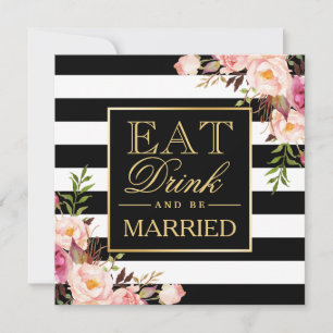 Floral Deco EAT Drink en gehuwd met B&W Striped Kaart