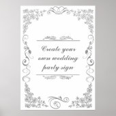 Floral Decorative Border Wedparty Sign Poster (Voorkant)