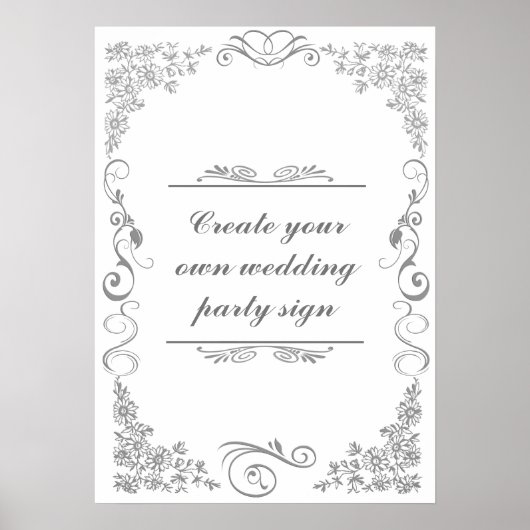 Floral Decorative Border Wedparty Sign Poster (Voorkant)