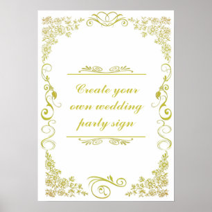 Floral Decorative Border Wedparty Sign Poster