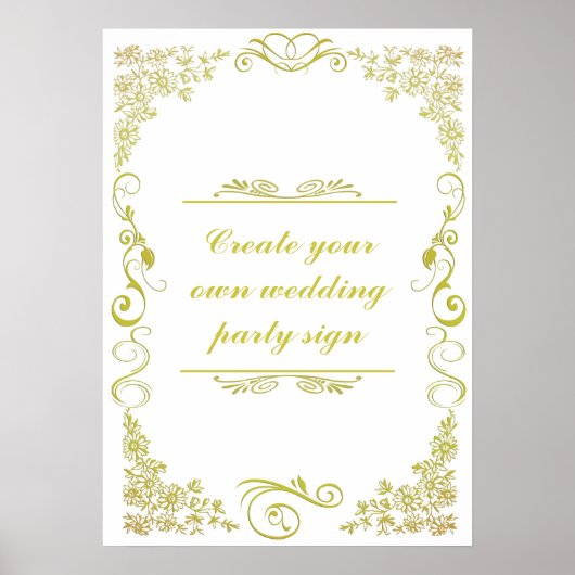 Floral Decorative Border Wedparty Sign Poster (Voorkant)