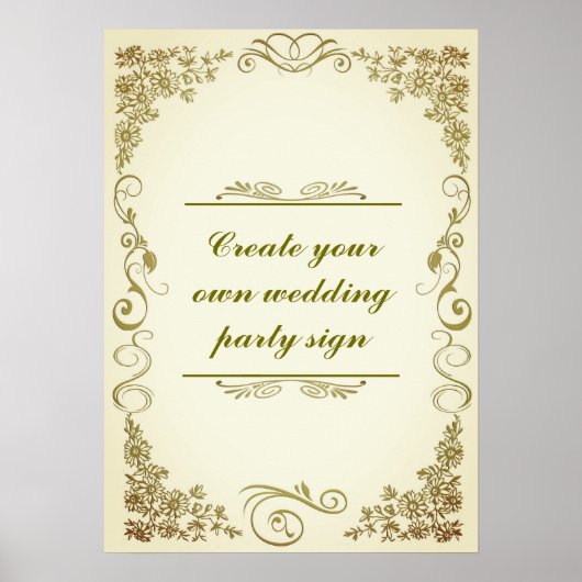 Floral Decorative Border Wedparty Sign Poster (Voorkant)