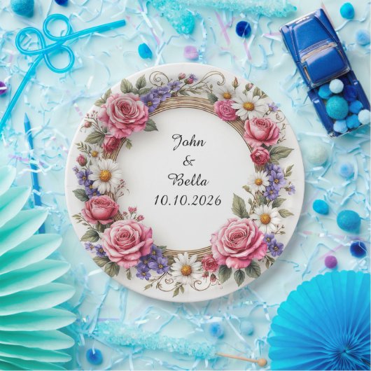 Floral Decorative Wreath Papieren Bordje (Feest)