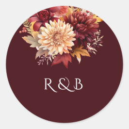 Floral Deep Burgundy Wedding  Ronde Sticker
