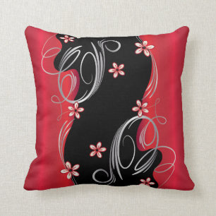 Floral Deep Red en Black Swirl Design Kussen