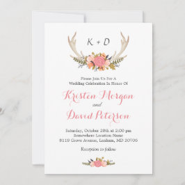 Floral Deer Antler Boho Chic Wedding Celebration Kaart