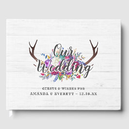 Floral Deer Antler Bouquet Rustic Wedding Monogram Gastenboek