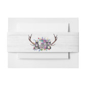 Floral Deer Antler Bouquet Rustic Wedding Monogram Uitnodigingen Wikkel (Voorkant Voorbeeld)