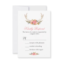 Floral Deer Antler Wedding RSVP Antwoord
