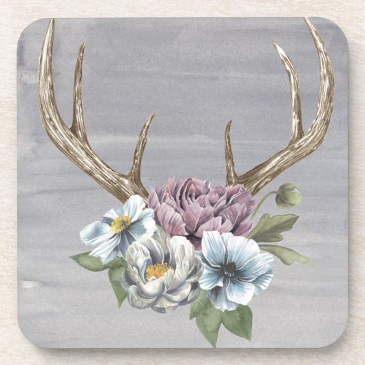 Floral Deer Antlers Bier Onderzetter (Voorkant)