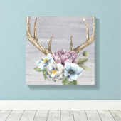 Floral Deer Antlers Canvas Afdruk (Insitu (Houten vloer))