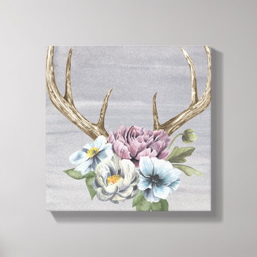 Floral Deer Antlers Canvas Afdruk (Voorkant)