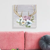 Floral Deer Antlers Canvas Afdruk (Insitu (Woonkamer))
