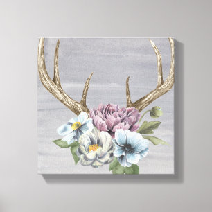 Floral Deer Antlers Canvas Afdruk