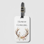 Floral Deer Antlers Cowgirl Bagagelabel (Voorkant (verticaal))
