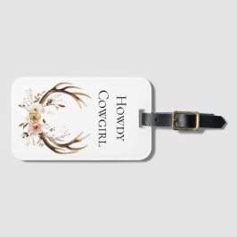 Floral Deer Antlers Cowgirl Bagagelabel