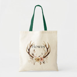 Floral Deer Antlers Cowgirl Tote Bag