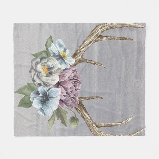 Floral Deer Antlers Fleece Deken (Voorkant (Horizontaal))