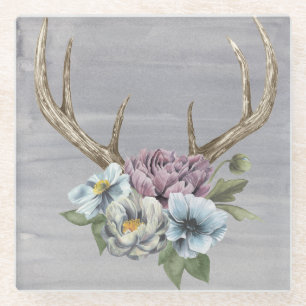 Floral Deer Antlers Glazen Onderzetter