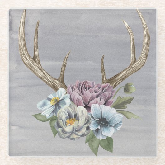 Floral Deer Antlers Glazen Onderzetter (Voorkant)