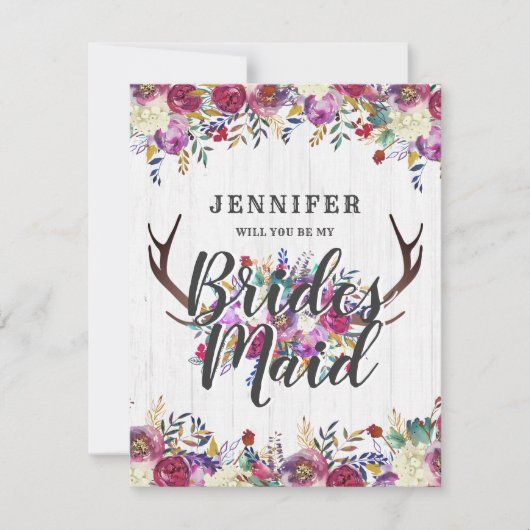Floral Deer Antlers, je wordt mijn bruidsmeisje Kaart (Voorkant)