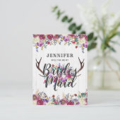 Floral Deer Antlers, je wordt mijn bruidsmeisje Kaart (Staand voorkant)