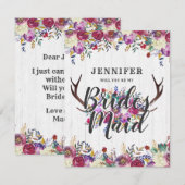 Floral Deer Antlers, je wordt mijn bruidsmeisje Kaart (Voorkant / Achterkant)