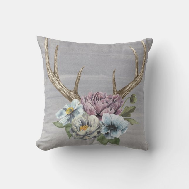 Floral Deer Antlers Kussen (Voorkant)