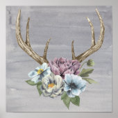 Floral Deer Antlers Poster (Voorkant)