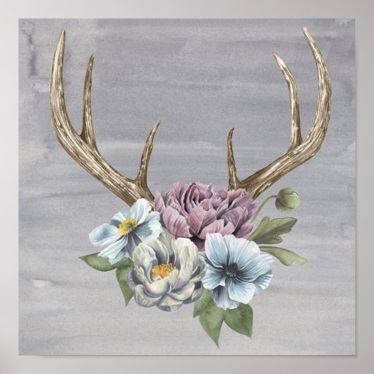 Floral Deer Antlers Poster (Voorkant)