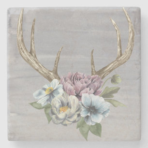 Floral Deer Antlers Stenen Onderzetter