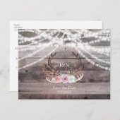 Floral Deer Antlers & String Lights Bewaar de datu Aankondigingskaart (Voorkant / Achterkant)